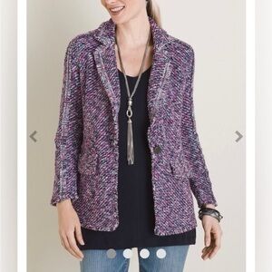 Chico’s Structured Notched-Collar Cardigan pink, blue, white size medium/1